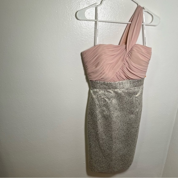 Maggy London Sheath Dress One Sleeve Pink Silver - Picture 3 of 12